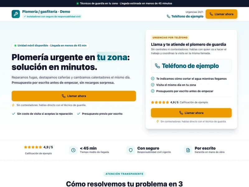Diseño de página web para plomeros, electricistas y otros oficios
