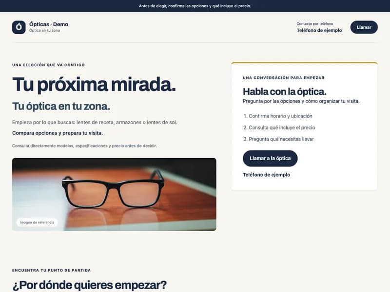 Diseño de página web para ópticas